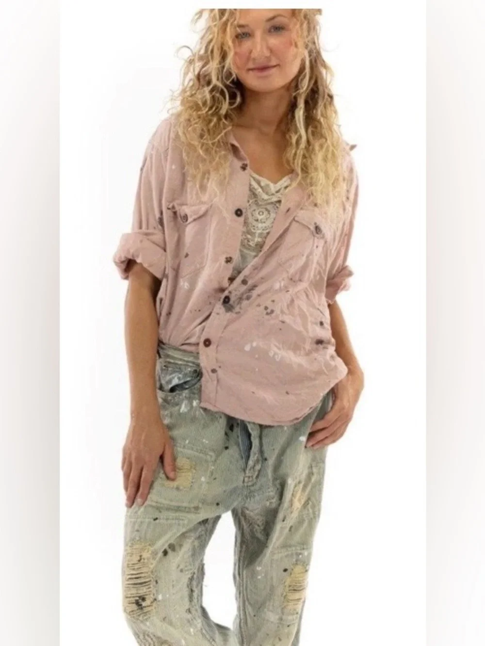 Magnolia Pearl Kelly Western Pink Rainbow Embroidered Shirt in Bisou - OS - Picture 2 of 11